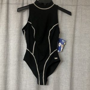 Black high neck one piece